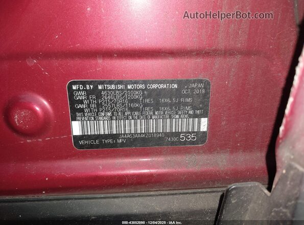 JA4AS3AA4KZ018940 2019 MITSUBISHI ECLIPSE CROSS Красный Вид подкапотного пространства