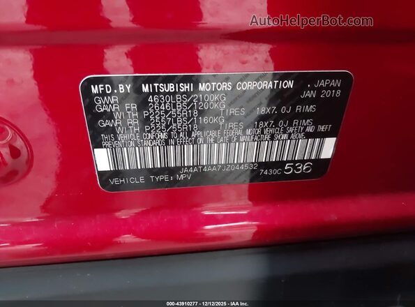 JA4AT4AA7JZ044532 2018 MITSUBISHI ECLIPSE CROSS Красный Вид подкапотного пространства