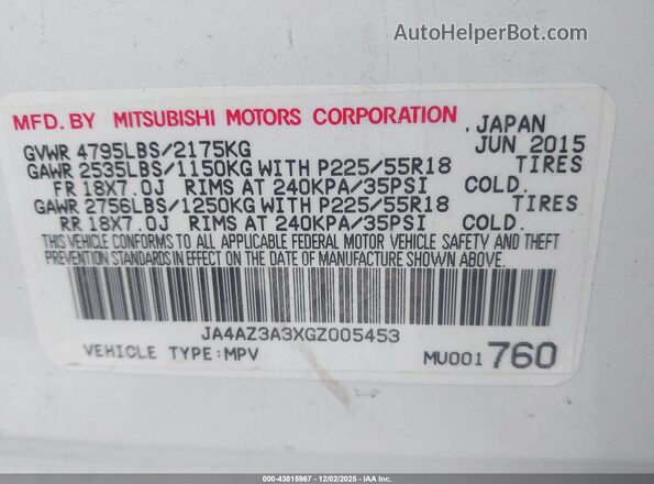 JA4AZ3A3XGZ005453 2016 MITSUBISHI OUTLANDER Белый Вид подкапотного пространства