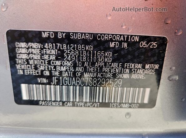 JF1GUABC7S8292529 2025 SUBARU IMPREZA Silver Widok naklejki z numerem VIN