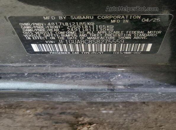 JF1GUABC8S8275559 2025 SUBARU IMPREZA Gray Widok komory silnika