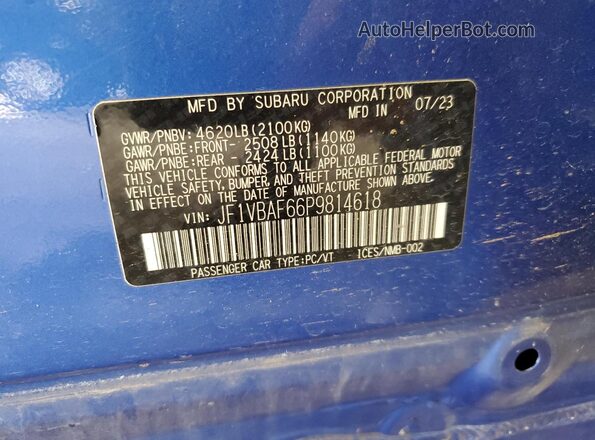 JF1VBAF66P9814618 2023 SUBARU WRX Синий Вид подкапотного пространства