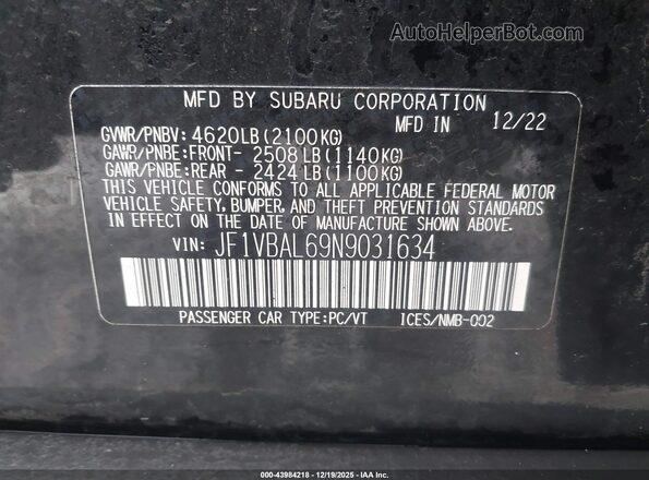 JF1VBAL69N9031634 2022 SUBARU WRX Черный Вид подкапотного пространства