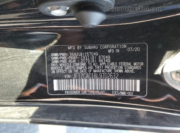 JF1ZCAC18L9702632 2020 SUBARU BRZ Black Vista del compartimento del motor