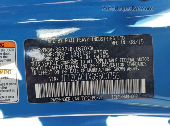 JF1ZCAC1XG9600755 2016 SUBARU BRZ Синий Вид подкапотного пространства