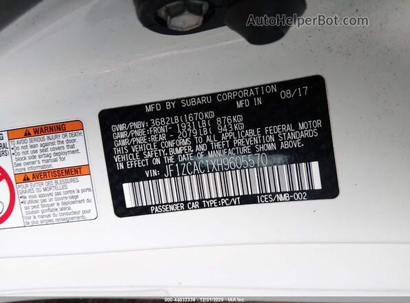 JF1ZCAC1XH9605570 2017 SUBARU BRZ Белый Вид подкапотного пространства