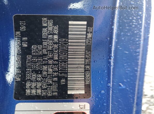 JF1ZDBE18N9700219 2022 SUBARU BRZ Синий Вид подкапотного пространства