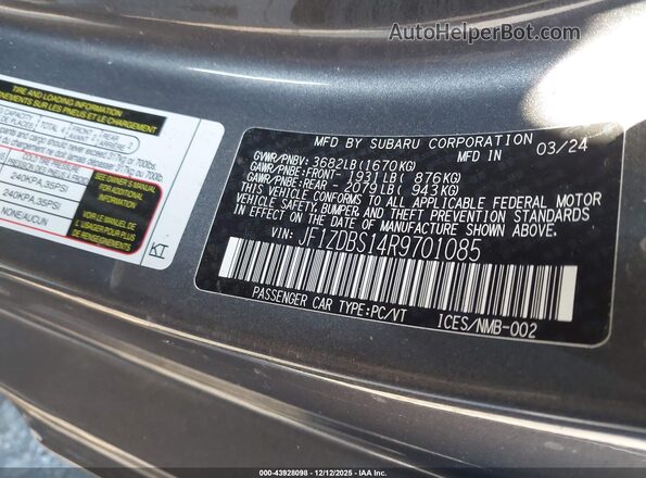 JF1ZDBS14R9701085 2024 SUBARU BRZ Gray Widok komory silnika