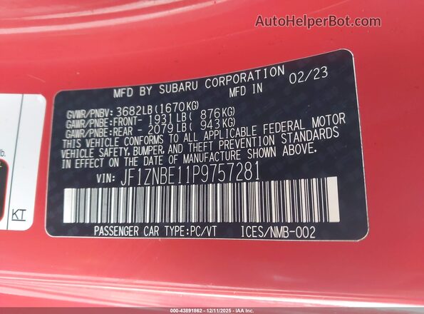 JF1ZNBE11P9757281 2023 TOYOTA GR86 Красный Вид подкапотного пространства