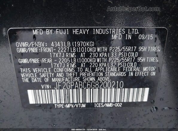 JF2GPABC6G8200210 2016 SUBARU CROSSTREK Серый Вид подкапотного пространства