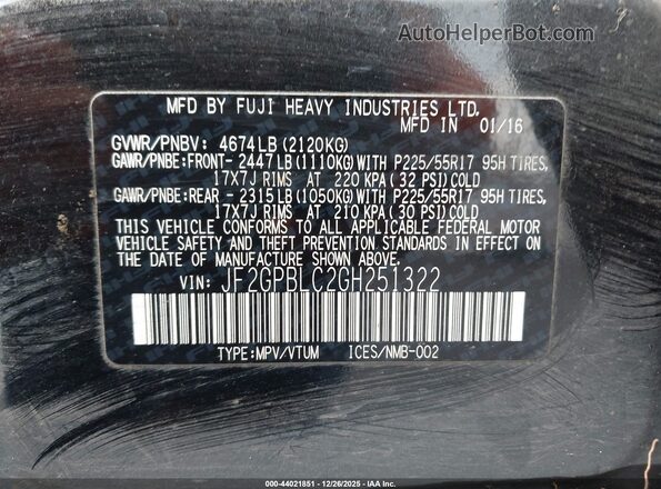 JF2GPBLC2GH251322 2016 SUBARU CROSSTREK HYBRID Black Vista del compartimento del motor