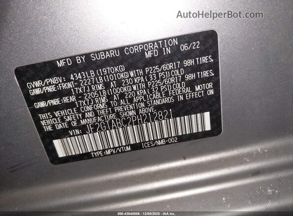 JF2GTABC2PH212821 2023 SUBARU CROSSTREK Silver Widok komory silnika