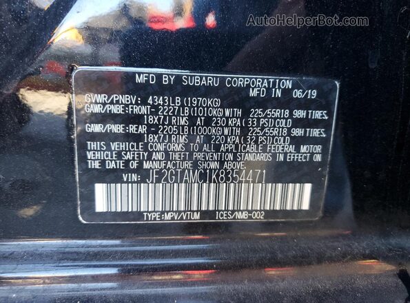 JF2GTAMC1K8354471 2019 SUBARU CROSSTREK Black VIN sticker view