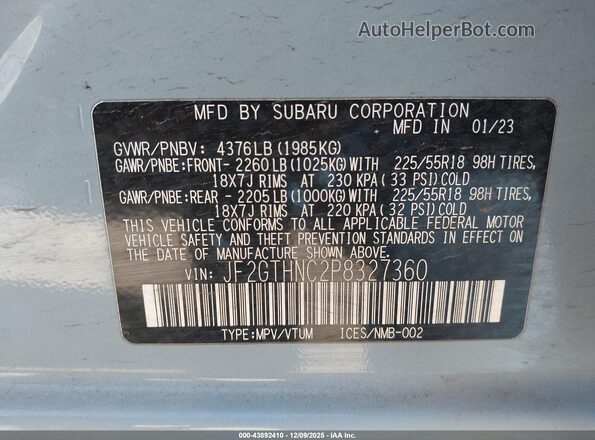 JF2GTHNC2P8327360 2023 SUBARU CROSSTREK Синий Вид подкапотного пространства