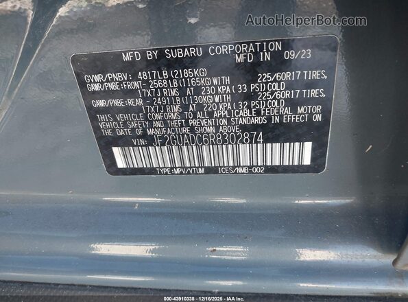 JF2GUADC6R8302874 2024 SUBARU CROSSTREK Gray Вид підкапотного простору