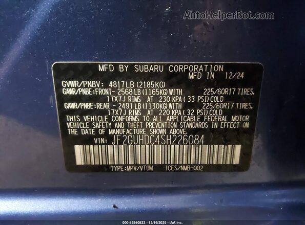JF2GUHDC4SH226084 2025 SUBARU CROSSTREK Синий Вид подкапотного пространства