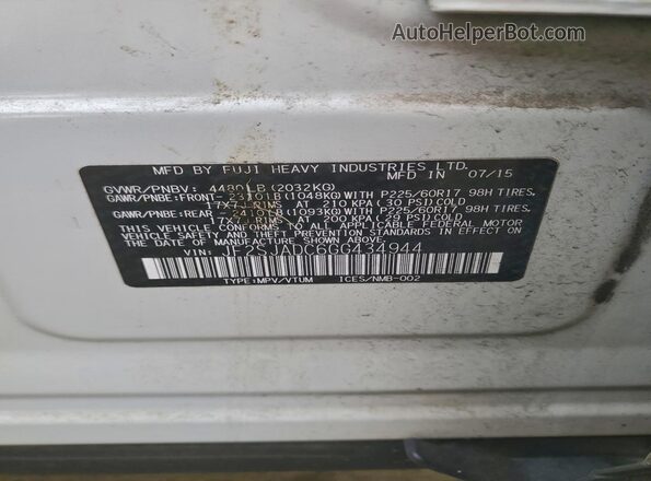JF2SJADC6GG434944 2016 SUBARU FORESTER 2.5 White Вид підкапотного простору