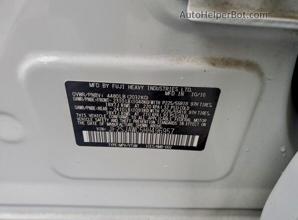 JF2SJAWC5HH496957 2017 SUBARU FORESTER 2.5I TO Белый Вид наклейки с VIN-кодом