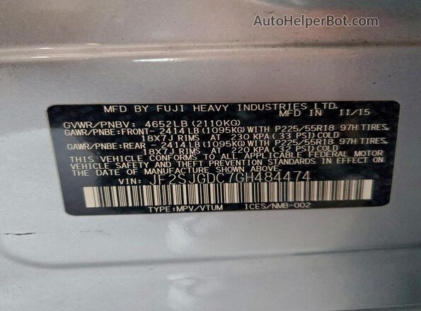 JF2SJGDC7GH484474 2016 SUBARU FORESTER2. Серебряный Вид подкапотного пространства