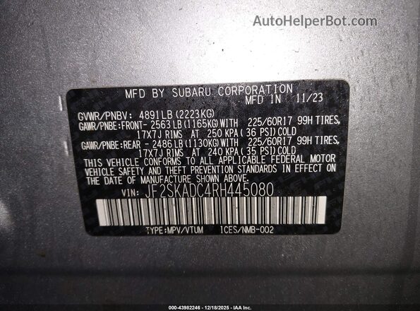 JF2SKADC4RH445080 2024 SUBARU FORESTER Silver Widok komory silnika