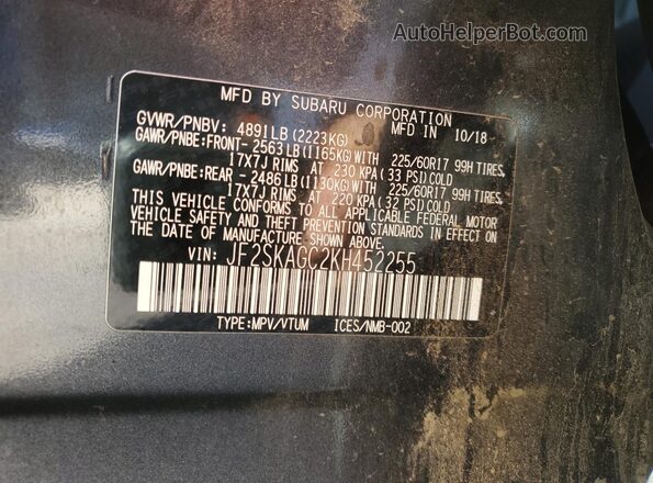 JF2SKAGC2KH452255 2019 SUBARU FORESTER Черный Вид подкапотного пространства