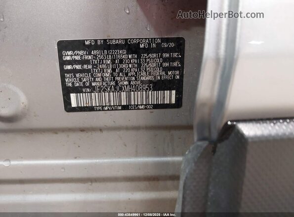 JF2SKAJCXMH408953 2021 SUBARU FORESTER Silver Engine compartment view