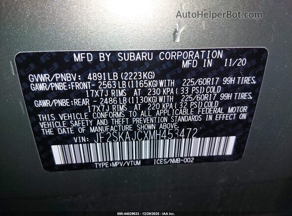 JF2SKAJCXMH453472 2021 SUBARU FORESTER Green Engine compartment view