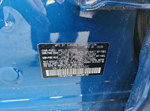 JF2SKAMC2PH438481 2023 SUBARU FORESTER Blue VIN կոդի պիտակի տեսք