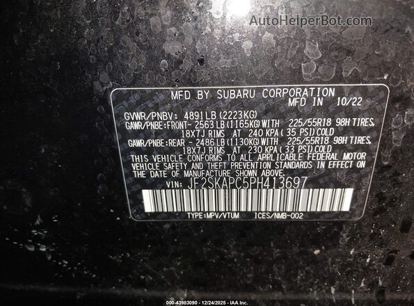 JF2SKAPC5PH413697 2023 SUBARU FORESTER Черный Вид подкапотного пространства