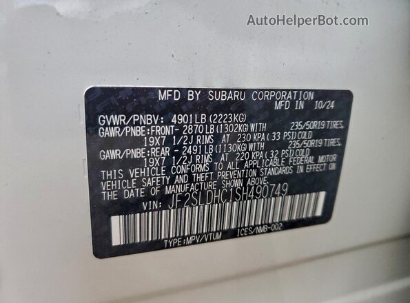 JF2SLDHC1SH490749 2025 SUBARU FORESTER White Vista interior de 360 grados