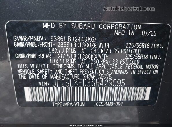 JF2SLSED3SH429095 2025 SUBARU FORESTER Gray Widok komory silnika