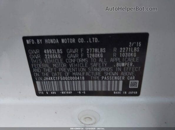 JH4KC1F50GC000418 2016 ACURA RLX Белый Вид подкапотного пространства