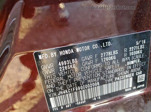 JH4KC1F99GC002008 2016 ACURA RLX Красный Вид подкапотного пространства