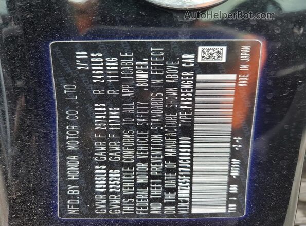 JHMZC5F17JC009000 2018 HONDA CLARITY Black VIN sticker view