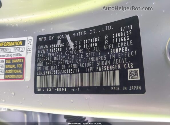 JHMZC5F37JC015719 2018 HONDA CLARITY PLUG-IN HYBRID Silver Engine compartment view