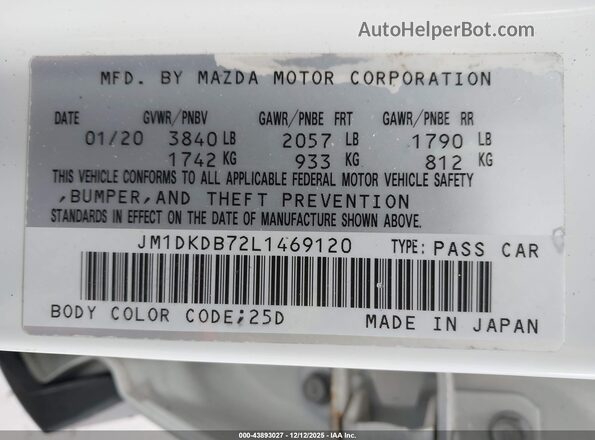 JM1DKDB72L1469120 2020 MAZDA CX-3 White Widok komory silnika