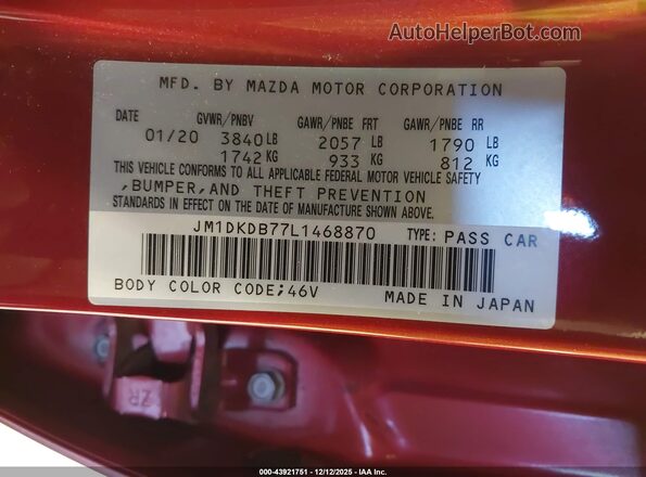 JM1DKDB77L1468870 2020 MAZDA CX-3 Red Շարժիչի բաժամունքի տեսք