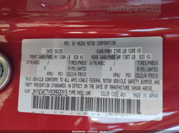 JM1NDAC7XS0659313 2025 MAZDA MX-5 MIATA Красный Вид подкапотного пространства
