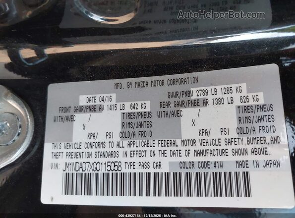 JM1NDAD7XG0115058 2016 MAZDA MX-5 MIATA Черный Вид подкапотного пространства