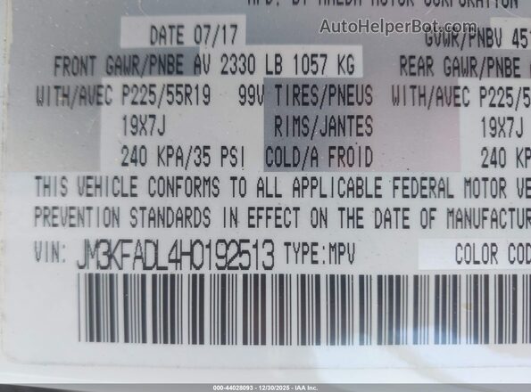 JM3KFADL4H0192513 2017 MAZDA CX-5 Белый Вид подкапотного пространства