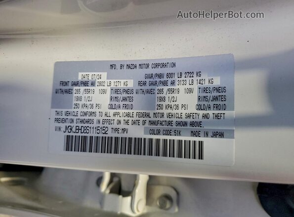 JM3KJBHD8S1115152 2025 MAZDA CX-70 White Vista de la etiqueta del VIN
