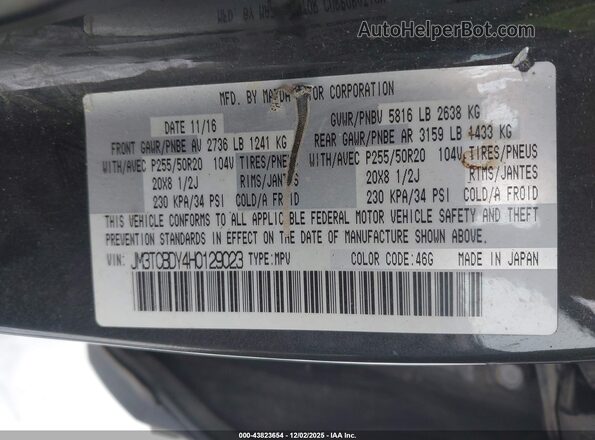 JM3TCBDY4H0129023 2017 MAZDA CX-9 Серый Вид подкапотного пространства