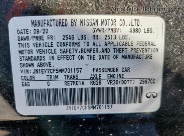 JN1EV7CP5MM701157 2021 INFINITI Q50 Black Widok naklejki z numerem VIN