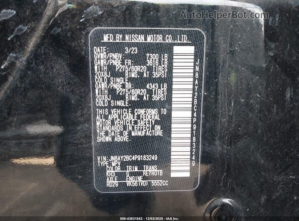 JN8AY2BC4P9183249 2023 NISSAN ARMADA Black Widok komory silnika