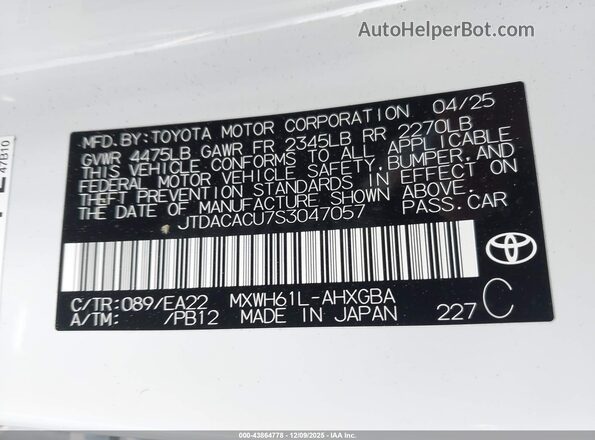 JTDACACU7S3047057 2025 TOYOTA PRIUS PLUG-IN HYBRID White Вид підкапотного простору