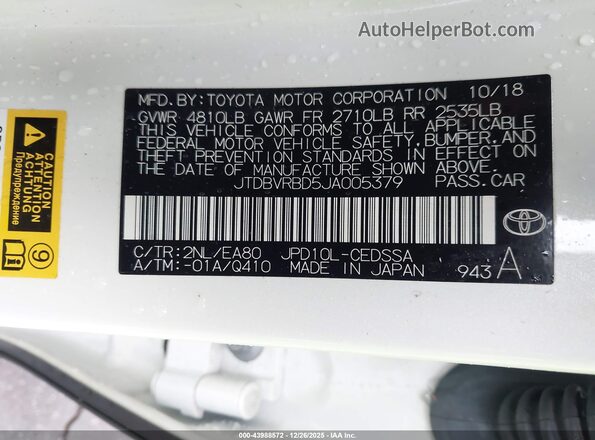 JTDBVRBD5JA005379 2018 TOYOTA MIRAI White Вид підкапотного простору