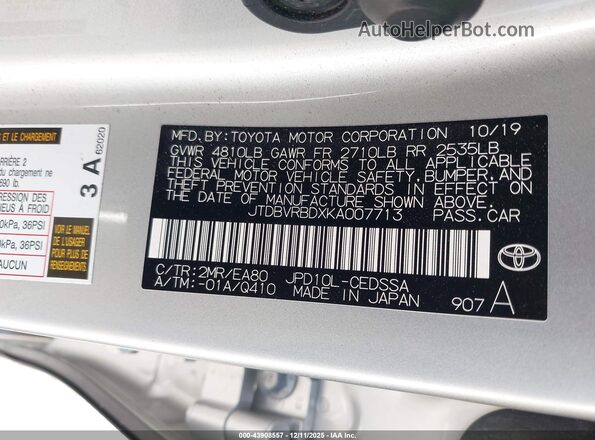 JTDBVRBDXKA007713 2019 TOYOTA MIRAI Silver ძრავის განყოფილების ხედი