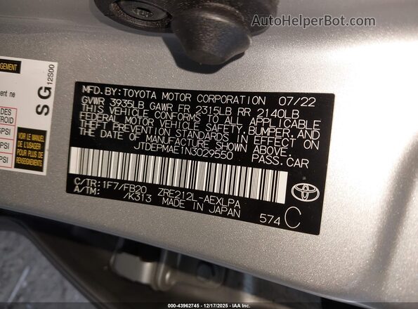 JTDEPMAE1N3029550 2022 TOYOTA LL Silver Вид підкапотного простору