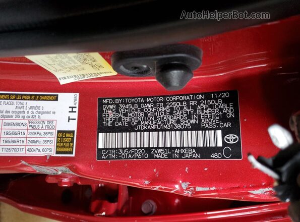 JTDKAMFU1M3138075 2021 TOYOTA PRIUS Red Widok komory silnika