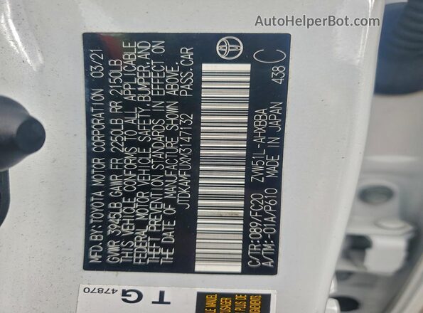 JTDKAMFUXM3147132 2021 TOYOTA PRIUS White Vista del compartimento del motor